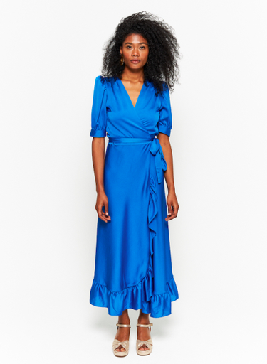 [C03142] MAISON GUILLEMETTE - Robe Midi T34- PILAR - Bleu Cobalt - C03142