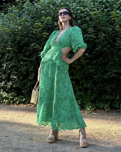 [C03182] FARM RIO - Robe Midi Verte - T36 - C03182