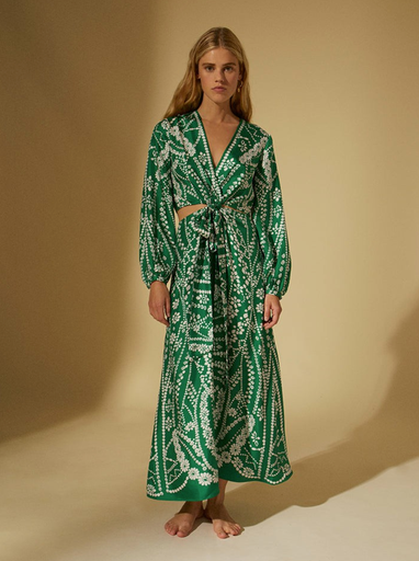 [C03163] TRESSE - Robe Midi Verte Fleuri - T36 -  C03163