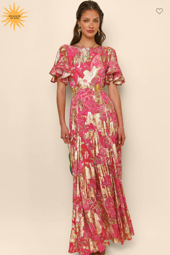 RIXO - Robe Maxi Rose et Dorée DINA - T42 - C03205