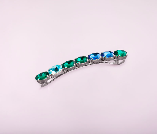 [A941] Barrette Emma - GRANDE - Pierres SWAROVSKI - Crystal Vert et Bleu - LES COURONNES DE VICTOIRE 