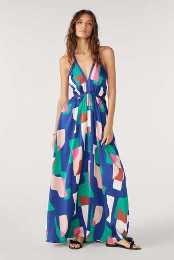 [C03222] BA&SH  - GROOMY - Robe Maxi géométrique bleue nuit - T36 - C03222
