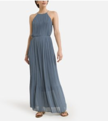 [C03230] SAMSOE - Robe Midi plissée bleue -  T34 - C03230