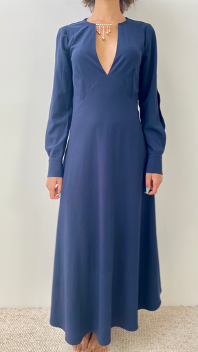 [C03236] Twinset - Robe Midi bleue bijoux - T40 -  C03236