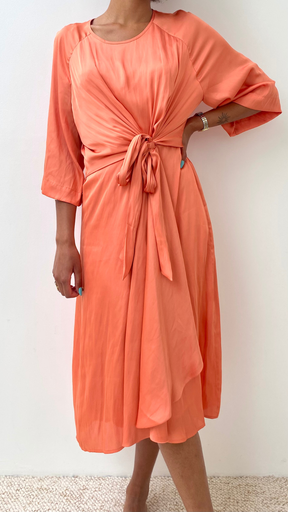ESSENTIEL - Robe Midi soie orange - T38 - C03240