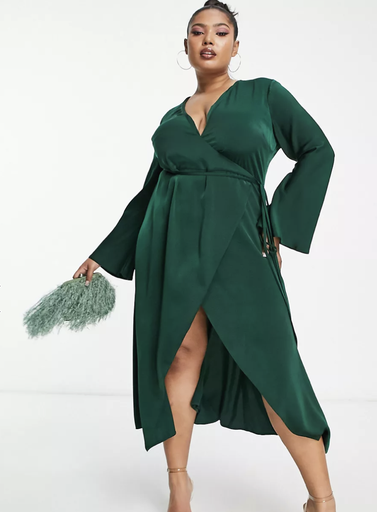 [C03245] Robe Midi portefeuille verte - T44 - C03245