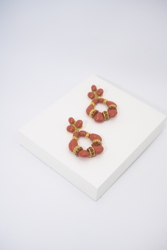 [A1031] SEZANE - Bijoux - Boucles d'oreilles terracotta dorée (clips) - A1031