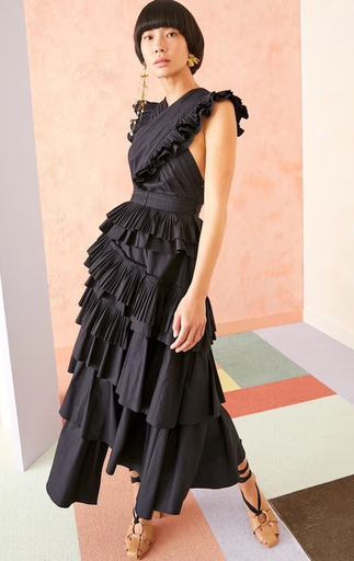 [C03262] LUXE - ULLA JOHNSON - Robe Midi noire - T36 - C03262