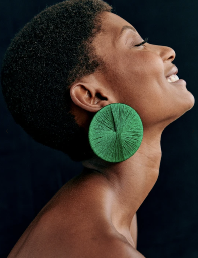 [A1043] LOC - SEZANE - Bijoux - BO rond tressé vert -  A1043