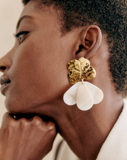 [A1045] LOC - SEZANE - Bijoux - BO dorée et blanc-  A1045