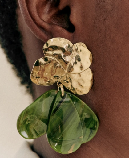 [A1045] LOC - SEZANE - Bijoux - BO dorée et vert -  A1045