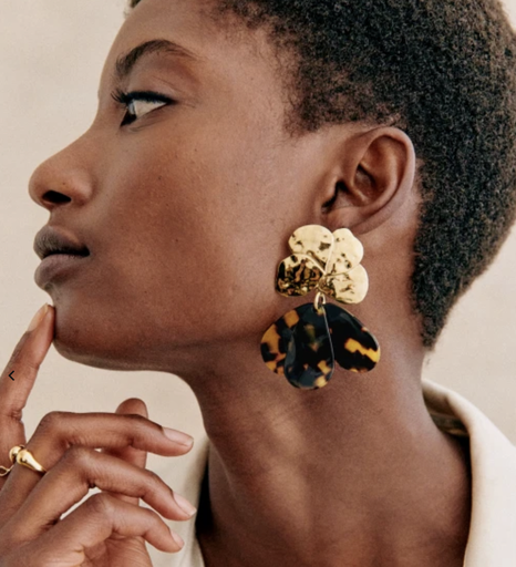 LOC - SEZANE - Bijoux - BO dorée et brun -  A1046
