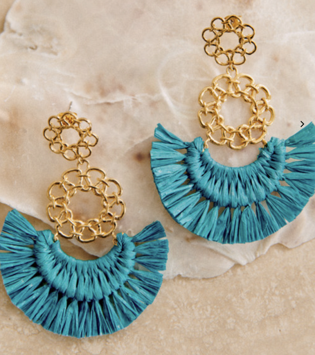 [A1051] LOC - SEZANE - Bijoux - BO longue turquoise et dorée -  A1051