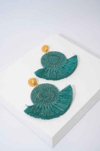 [A1052] LOC - SEZANE - Bijoux - BO longue paille turquoise -  A1052