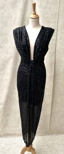 [C03302] Robe Midi noire sequins  - T38 - C03302