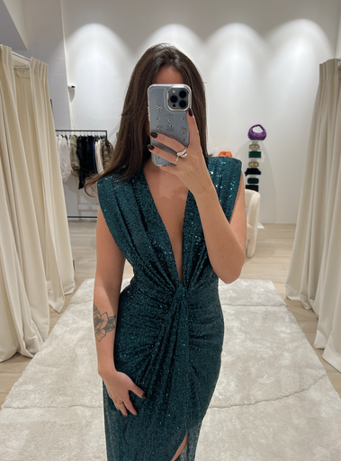 [C03303] Robe Midi verte sequins  -  T38 - C03303