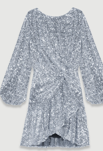 [C03307] MAJE - Robe courte argent  - C03307