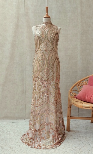 [C03318] Robe Maxi cuivre sequins - T40 - C03318