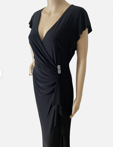 [C03324] RALPH LAUREN - Robe Maxi noire broche hanche argentée - T36 - C03324