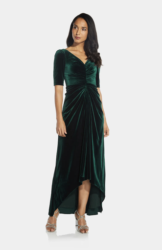 [C03325] ADRIANNA PAPELL - Robe Midi velours verte - T44 - C03325