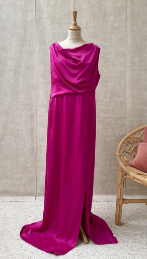 [C03345] MARINE RINALDI - Robe longue Fuschia satin manches amovibles - C03345