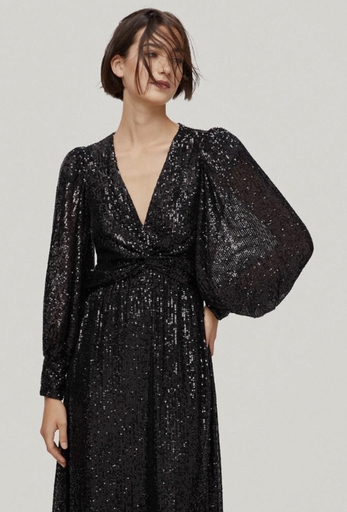 [C03366] Robe Midi noire longue sequins - T38 - C03366