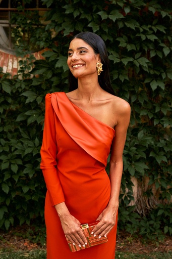 [C03379] Robe one shoulder rouge Midi - T38 - C03379