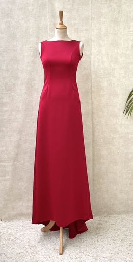 [C03386] LA CROIXÉ - Robe Midi rouge satin - T34 - C03386
