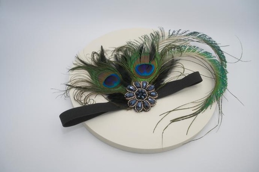 [A1083] Années 20 - headband paon et perles noires - A1083