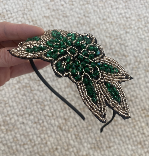 [A1098] Années 20 - headband fleurs verte - A1098