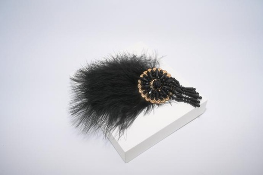 [A1099] Années 20 - Pince plumes et perles noire  - A1099
