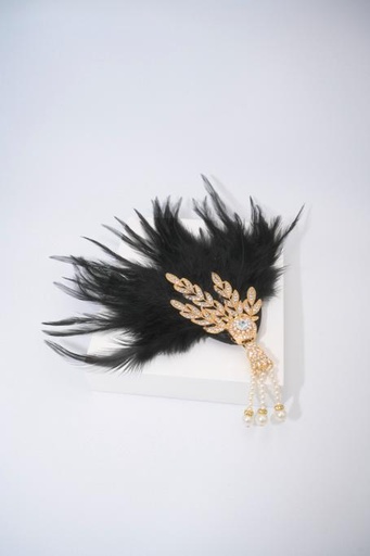 [A1101] Années 20 - Pince plumes et perles noire et strass  - A1101