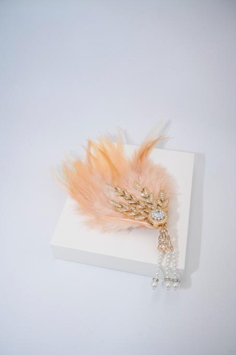 [A1102] Années 20 - Pince plumes et perles roses et strass  - A1102