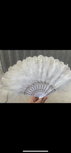 Années 20 - Eventail plumes blanc - A1119