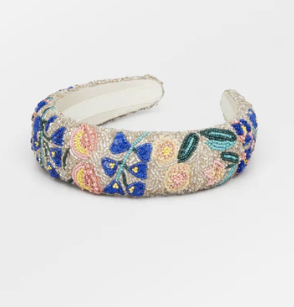 [A1146] Headband perles argentées motif floral - A1146
