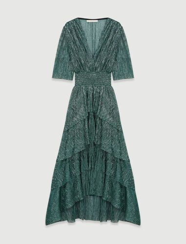 [C03399] MAJE - Robe Midi verte lurex RUFFINE - T40 - C03399