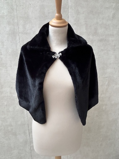 [C03412] Veste capeline fourrure noire C03412