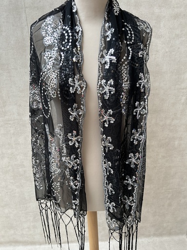[C03416] Veste écharpe perles noir argenté C03416