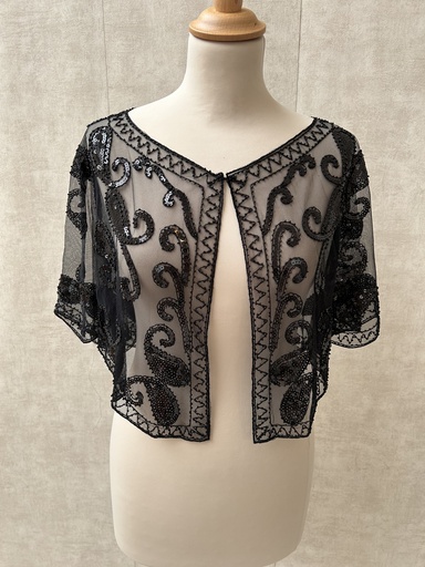 [C03417] Veste capeline perles noire C03417