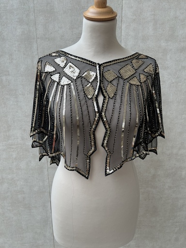 Veste capeline perles noire doré C03419