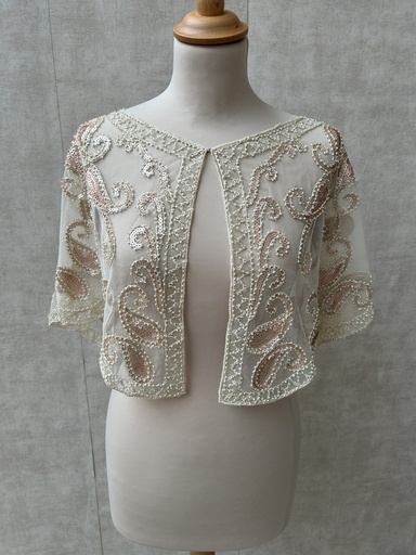 [C03420] Veste capeline perles beige rose C03420