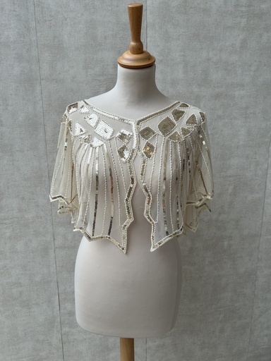 [C03421] Veste capeline perles beige doré C03421