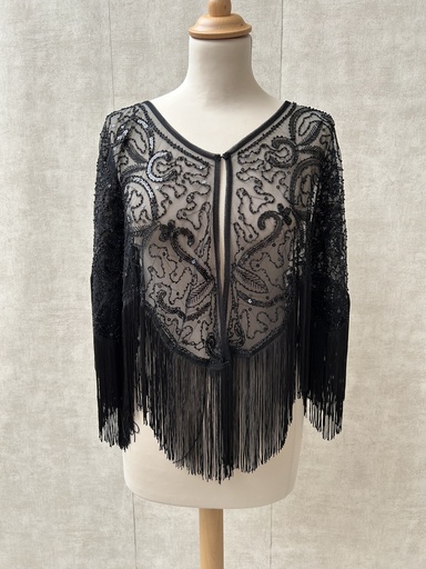 [C03422] Veste capeline perles noire C03422