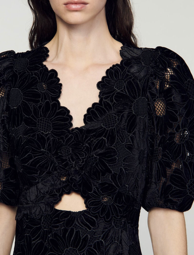 SANDRO - Robe Midi velours noire - C03426