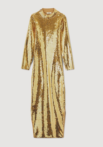 [C03428] SANDRO - Robe Midi sequins dorés - C03428