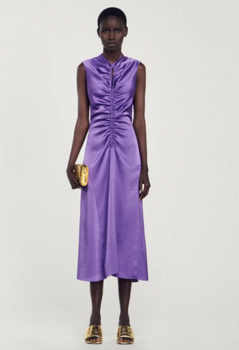 SANDRO - Robe Midi satin mauve - C03430