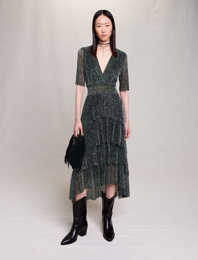 [C03437] MAJE - Robe Mini verte lurex Ruffine - T38 - C03437