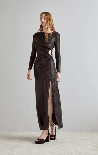 [C03438] MAJE - Robe longue noire sequins  - C03438