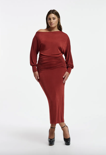 [C03439] ESSENTIEL - Robe Midi Burgundy - T40 - C03439