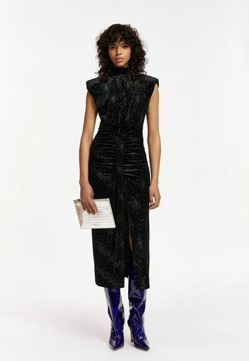[C03440] ESSENTIEL - Robe Midi noire velours irisée - T36 - C03440